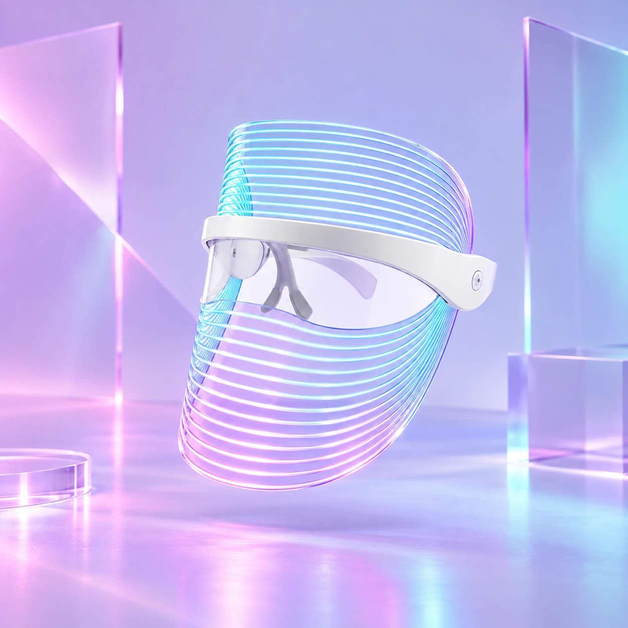 GlowMask Pro floating with lavender LED glow