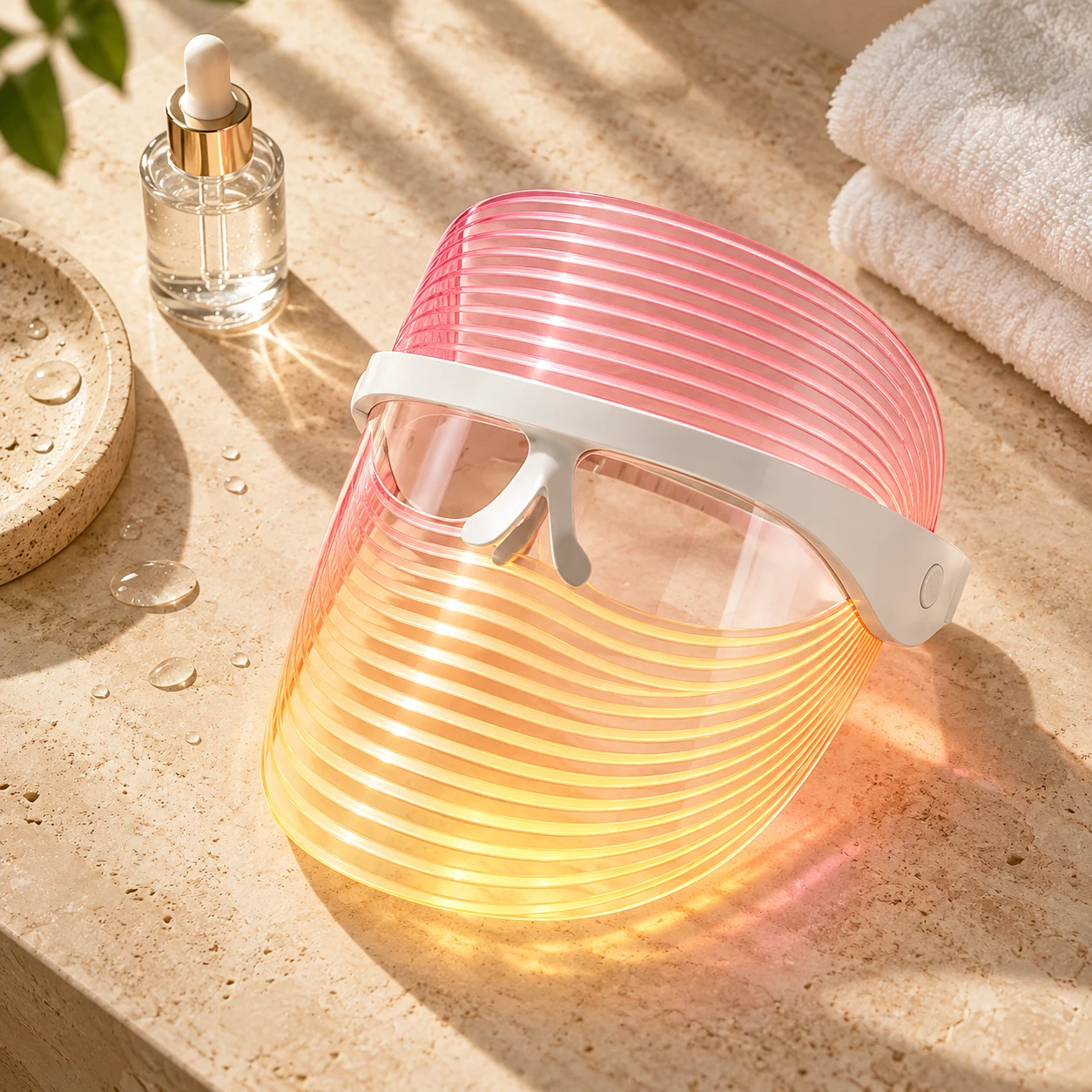 GlowMask Pro on warm stone spa setting